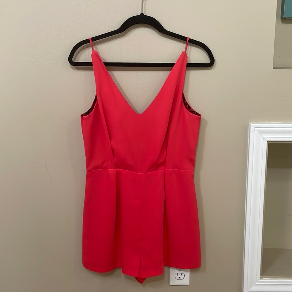 Bright Red Romper with Black Lace Detail